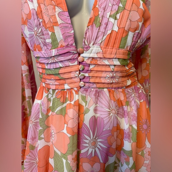 VICI Collection Floral Long Sleeve Chiffon Babydoll Dress Medium Retro Look - Picture 4 of 11